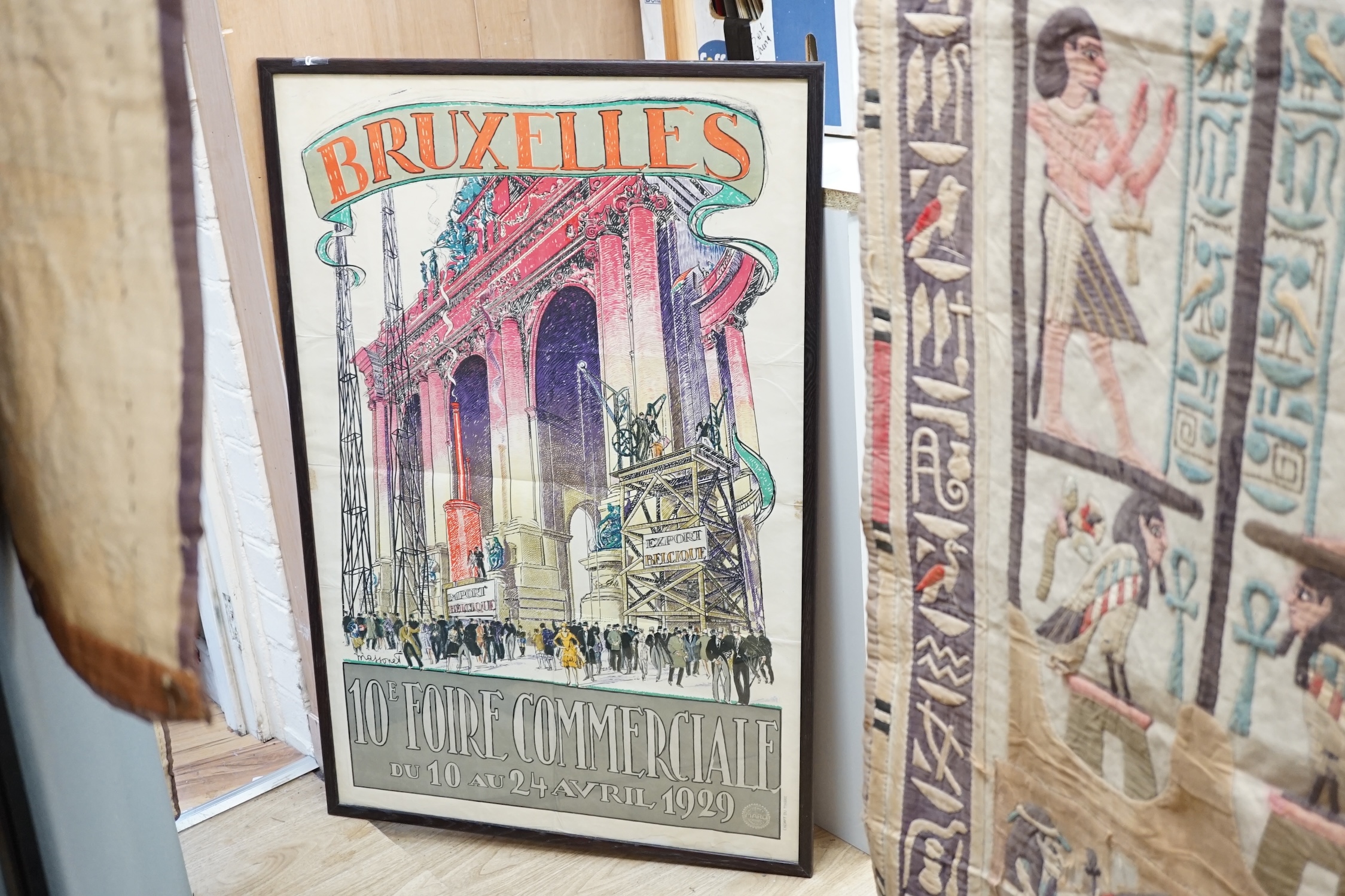 After Armand Massonet (1892-1979), a coloured poster, ‘’Bruxelles. 10e Foire Commerciale, April 1929’’, 99 x 64cm, framed